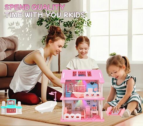 Dollhouse - لعبة Dollhouse لطيفة مع الضوء والشرائح وملحقات الأثاث ، مثالية لهواة الجمع والهواة الذين يحبون المنمنمات المنزلية in Kuwait