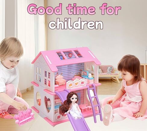 Dollhouse - لعبة Dollhouse لطيفة مع الضوء والشرائح وملحقات الأثاث ، مثالية لهواة الجمع والهواة الذين يحبون المنمنمات المنزلية in Kuwait