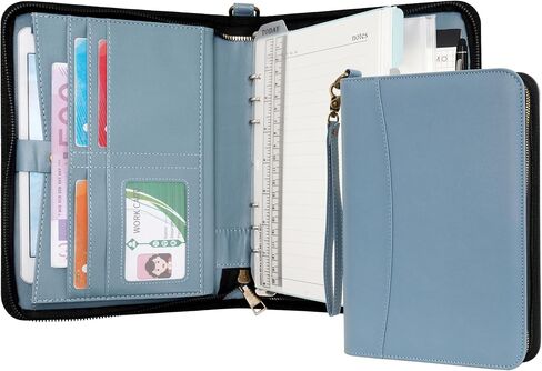 Wason Portfolio A5 Binder Journal with Zipper - Leather PU Notebook Padfolio مع دفتر ملاحظات قابل لإعادة التعبئة القابلة للفصل ، وسادة قانونية لدراسة الأعمال ومنظم السفر (Misty Blue) in Kuwait