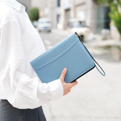 Wason Portfolio A5 Binder Journal with Zipper - Leather PU Notebook Padfolio مع دفتر ملاحظات قابل لإعادة التعبئة القابلة للفصل ، وسادة قانونية لدراسة الأعمال ومنظم السفر (Misty Blue) in Kuwait