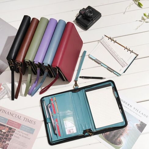Wason Portfolio A5 Binder Journal with Zipper - Leather PU Notebook Padfolio مع دفتر ملاحظات قابل لإعادة التعبئة القابلة للفصل ، وسادة قانونية لدراسة الأعمال ومنظم السفر (Misty Blue) in Kuwait