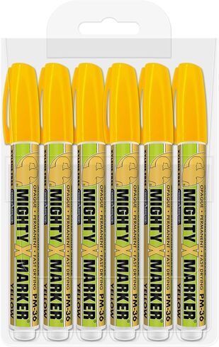 PM-36 Paint Marker, 2.3mm Bullet Tip, Permanent & Waterproof, DIY Crafts, Drawing, Glass, Ceramic, Stone, 6 Bonus Reversible Tips, Made in USA, Fl. Yellow 6 Pack in Kuwait