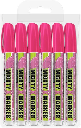 PM-36 Paint Marker, 2.3mm Bullet Tip, Permanent & Waterproof, DIY Crafts, Drawing, Glass, Ceramic, Stone, 6 Bonus Reversible Tips, Made in USA, Fl. Yellow 6 Pack in Kuwait