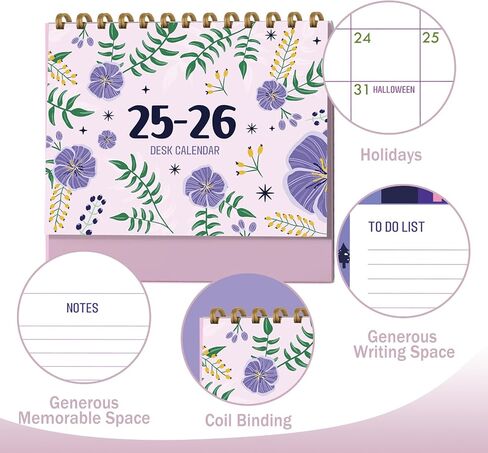 Aesthetic Desk Calendar 2025-2026, Beautiful Small 25-26 Flip Desktop Calendar for Planning and Organizing In Your Home, School or Office, Runs from October 2025 until December 2026 in Kuwait