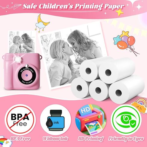 15 Rolls Kids Camera Paper Roll Revill - HD Kids Camera Paper Instant Paper ، 55 × 25 مم طباعة 180 ورقة مع ملصقات لطيفة ، مقاومة للخدش ، خالية من BPA ، مناسبة ل 99 ٪ من كاميرا الطباعة الفورية للأطفال in Saudi Arabia