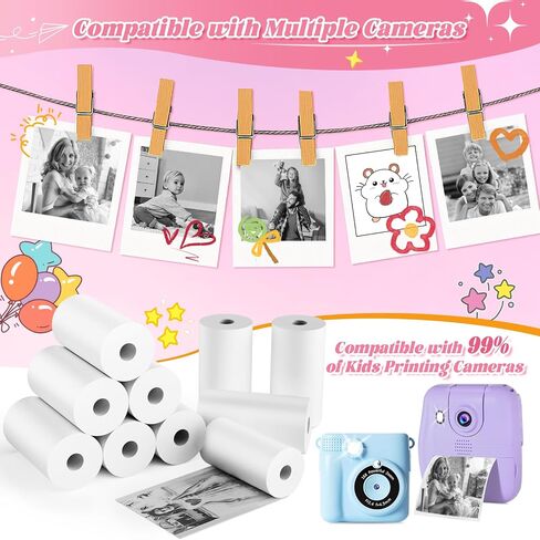 15 Rolls Kids Camera Paper Roll Revill - HD Kids Camera Paper Instant Paper ، 55 × 25 مم طباعة 180 ورقة مع ملصقات لطيفة ، مقاومة للخدش ، خالية من BPA ، مناسبة ل 99 ٪ من كاميرا الطباعة الفورية للأطفال in Saudi Arabia