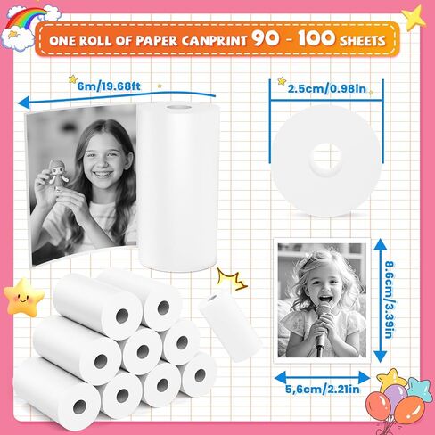 15 Rolls Kids Camera Paper Roll Revill - HD Kids Camera Paper Instant Paper ، 55 × 25 مم طباعة 180 ورقة مع ملصقات لطيفة ، مقاومة للخدش ، خالية من BPA ، مناسبة ل 99 ٪ من كاميرا الطباعة الفورية للأطفال in Saudi Arabia