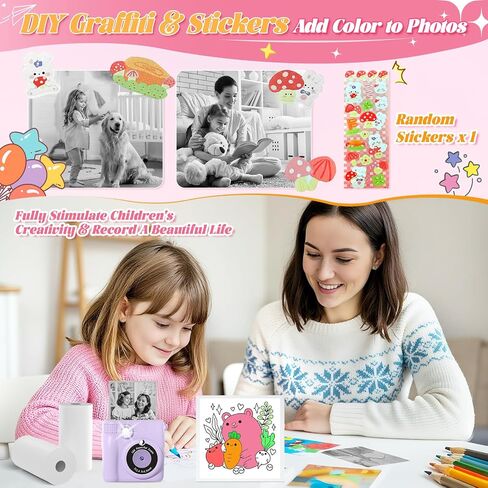 15 Rolls Kids Camera Paper Roll Revill - HD Kids Camera Paper Instant Paper ، 55 × 25 مم طباعة 180 ورقة مع ملصقات لطيفة ، مقاومة للخدش ، خالية من BPA ، مناسبة ل 99 ٪ من كاميرا الطباعة الفورية للأطفال in Saudi Arabia