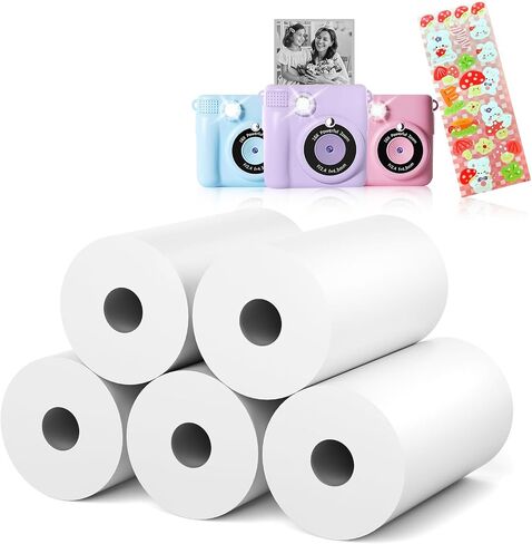 15 Rolls Kids Camera Paper Roll Revill - HD Kids Camera Paper Instant Paper ، 55 × 25 مم طباعة 180 ورقة مع ملصقات لطيفة ، مقاومة للخدش ، خالية من BPA ، مناسبة ل 99 ٪ من كاميرا الطباعة الفورية للأطفال in Saudi Arabia