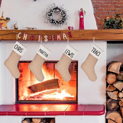 Luxury Christmas Stockings Farmhouse Decor, Couple Stockings For Christmas, Personalized Christmas Stockings With Names, Lettered Stockings, Elegant Rustic Christmas Stockings. in Saudi Arabia