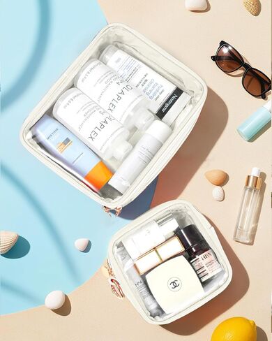 Small Clear Makeup Bags for Purse-Mini Clear Toiletry Bag,Travel Size Toiletries Clear Cosmetic Bags Travel Essentials Beach Bag Car Pool Accessories for Women Men (Mini White) in Kuwait