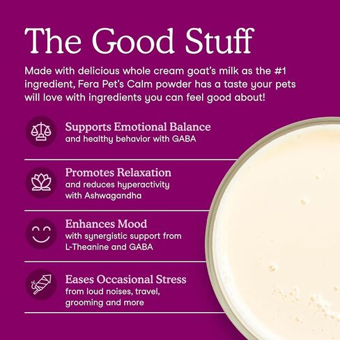 Fera Pets Goat Milk - Calming Supplement for Dogs & Cats - Ashwagandha, L-Theanine, & Passion Flower - Supports Anxiety Relief & Relaxation - for Picky Eaters - 60 TSP in Saudi Arabia
