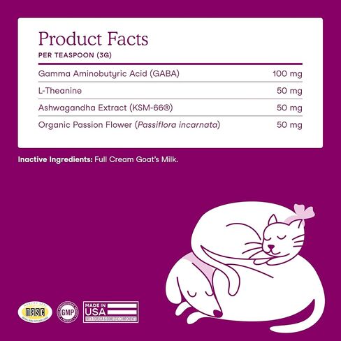 Fera Pets Goat Milk - Calming Supplement for Dogs & Cats - Ashwagandha, L-Theanine, & Passion Flower - Supports Anxiety Relief & Relaxation - for Picky Eaters - 60 TSP in Saudi Arabia