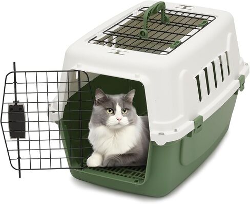 22 Inch Hard-Sided Plastic Dog Carrier 2 Door Travel Crate for Small Dogs Cats up to 22 lbs, Durable Handle, Security Lock Design, Green in Saudi Arabia