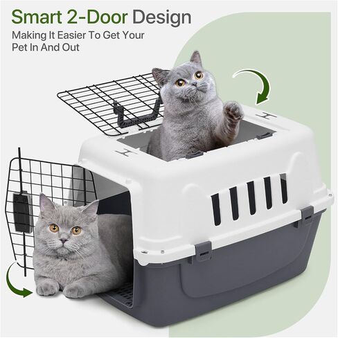 22 Inch Hard-Sided Plastic Dog Carrier 2 Door Travel Crate for Small Dogs Cats up to 22 lbs, Durable Handle, Security Lock Design, Green in Saudi Arabia