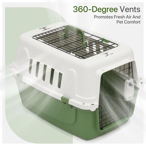 22 Inch Hard-Sided Plastic Dog Carrier 2 Door Travel Crate for Small Dogs Cats up to 22 lbs, Durable Handle, Security Lock Design, Green in Saudi Arabia