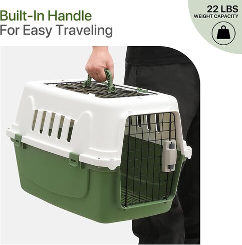 22 Inch Hard-Sided Plastic Dog Carrier 2 Door Travel Crate for Small Dogs Cats up to 22 lbs, Durable Handle, Security Lock Design, Green in Saudi Arabia