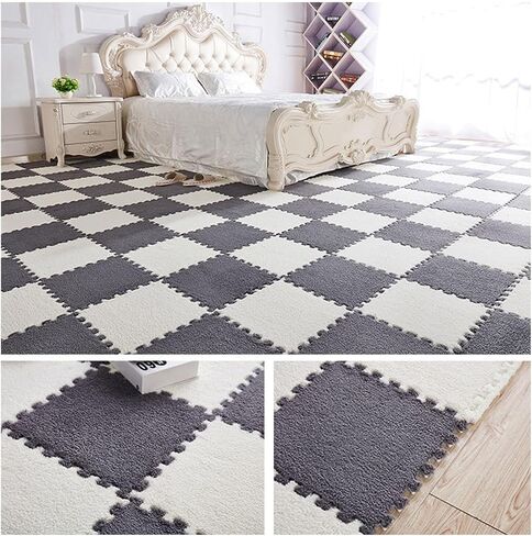 15 PCS FOAM FOAM FLOOR PLUSH FOAM FOAM MAT EVA FOAM Square Square Interlocking Parming with Border Pluffy Pluffy Pluffy Anti Glivsaws Playmats Floormats （12x12x0.4inch） in Kuwait
