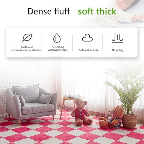 15 PCS FOAM FOAM FLOOR PLUSH FOAM FOAM MAT EVA FOAM Square Square Interlocking Parming with Border Pluffy Pluffy Pluffy Anti Glivsaws Playmats Floormats （12x12x0.4inch） in Kuwait