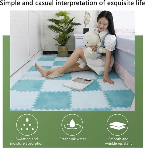 15 PCS FOAM FOAM FLOOR PLUSH FOAM FOAM MAT EVA FOAM Square Square Interlocking Parming with Border Pluffy Pluffy Pluffy Anti Glivsaws Playmats Floormats （12x12x0.4inch） in Kuwait