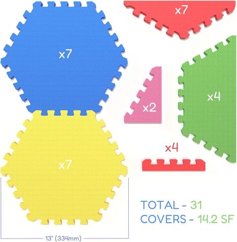 Angels 31 pcs Foam Play Mats, Colorful Hexagon Interlocking Puzzle playmat Tiles Multi Use, Create & Build A Safe Play Area, eva Non-Toxic Floor for Children Toddler Infant Kids Baby Room & Yard in Kuwait
