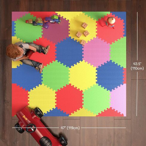 Angels 31 pcs Foam Play Mats, Colorful Hexagon Interlocking Puzzle playmat Tiles Multi Use, Create & Build A Safe Play Area, eva Non-Toxic Floor for Children Toddler Infant Kids Baby Room & Yard in Kuwait