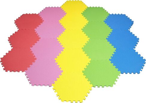 Angels 31 pcs Foam Play Mats, Colorful Hexagon Interlocking Puzzle playmat Tiles Multi Use, Create & Build A Safe Play Area, eva Non-Toxic Floor for Children Toddler Infant Kids Baby Room & Yard in Kuwait