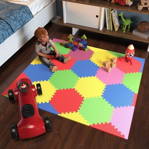 Angels 31 pcs Foam Play Mats, Colorful Hexagon Interlocking Puzzle playmat Tiles Multi Use, Create & Build A Safe Play Area, eva Non-Toxic Floor for Children Toddler Infant Kids Baby Room & Yard in Kuwait