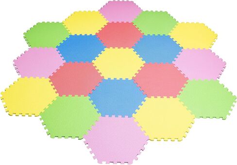 Angels 31 pcs Foam Play Mats, Colorful Hexagon Interlocking Puzzle playmat Tiles Multi Use, Create & Build A Safe Play Area, eva Non-Toxic Floor for Children Toddler Infant Kids Baby Room & Yard in Kuwait