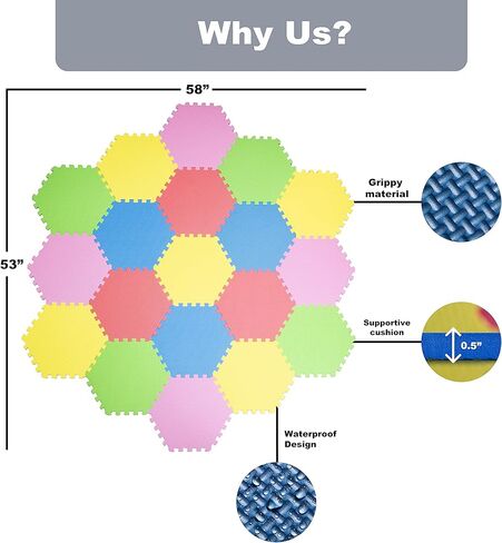 Angels 31 pcs Foam Play Mats, Colorful Hexagon Interlocking Puzzle playmat Tiles Multi Use, Create & Build A Safe Play Area, eva Non-Toxic Floor for Children Toddler Infant Kids Baby Room & Yard in Kuwait