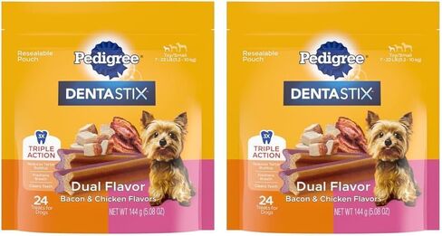 Pedigree Dentastix Dual Flavor Small Breed Dog Treats, Bacon & Chicken, 17.78 oz. Bag (84 Treats) in Kuwait