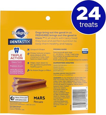 Pedigree Dentastix Dual Flavor Small Breed Dog Treats, Bacon & Chicken, 17.78 oz. Bag (84 Treats) in Kuwait