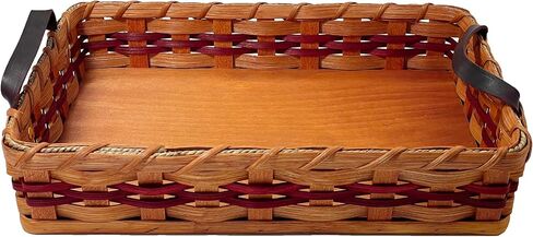 Amish Baskets Hot Dish/Cake Server Solid Oak Basket With Leather Handles (Red) in Kuwait