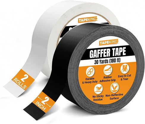 Tape King Gaffers Tape 2-Pack, 2" x 30 Yards (180 ft total), Matte Black, No Residue - For securing cords in Kuwait