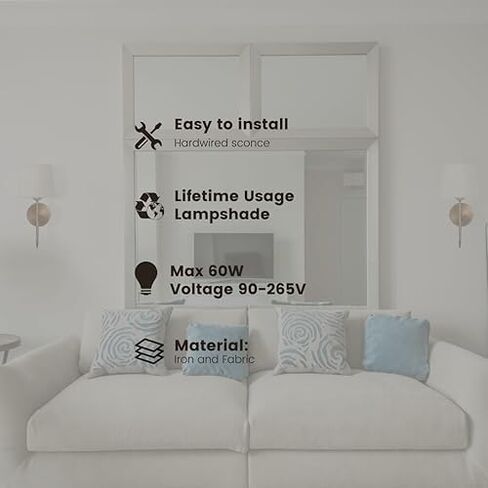 Wall Sconce – Minimalist Wall Lamp - Bedside Wall Light, Compatible with E26/E27 Bulb, Hardwired, Perfect for Bedroom, Living Room, and Hallway Lighting (Vintage Brass, Cream) in Saudi Arabia
