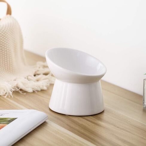 White Small Ceramic Raised Cat Bowls, Tilted Elevated Food or Water Bowls, Stress Free, Backflow Prevention, Dishwasher and Microwave Safe, Lead & Cadmium Free in Saudi Arabia