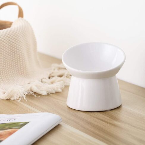 White Small Ceramic Raised Cat Bowls, Tilted Elevated Food or Water Bowls, Stress Free, Backflow Prevention, Dishwasher and Microwave Safe, Lead & Cadmium Free in Saudi Arabia