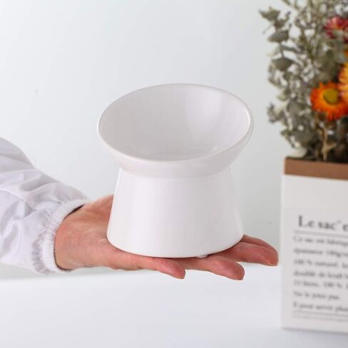 White Small Ceramic Raised Cat Bowls, Tilted Elevated Food or Water Bowls, Stress Free, Backflow Prevention, Dishwasher and Microwave Safe, Lead & Cadmium Free in Saudi Arabia