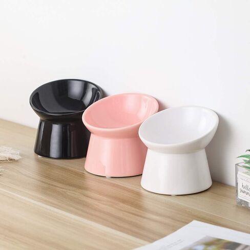 White Small Ceramic Raised Cat Bowls, Tilted Elevated Food or Water Bowls, Stress Free, Backflow Prevention, Dishwasher and Microwave Safe, Lead & Cadmium Free in Saudi Arabia