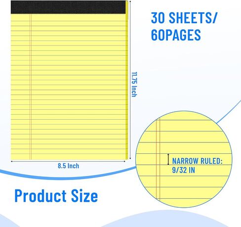 6pcs منصات قانونية 8.5 × 11 ، المفترسة 8.5 × 11.75 الكلية دفتر ملاحظات ، وكتابة منصات من الورق ، ومنصات الملاحظات الصفراء ، وأوراق وسادة المذكرة ، الخط الفتحة القانونية الضيقة ، و 30 ورقة/حزمة in Kuwait