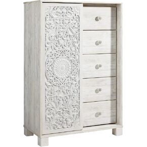 Signature Design by Ashley Paxberry Boho 5 Drawer Dressing Chest with Slider Door & 3 Adjustable Shelves, Whitewash in Kuwait