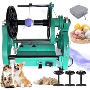 Smart Yarn Spinner Machine - Electric Spinning Wheel with Foot Switch - 120g Capacity for Pet Hair, 3 Spools, 12V Drum Carder, Adjustable Speed, Forward/Reverse, Blue in Kuwait