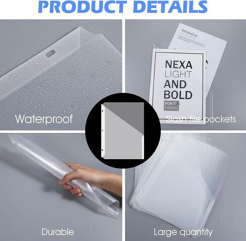 48 Pcs Binder Pockets for 3 Ring Binder Clear Plastic Folders Sleeves 3 Hole Punch Document Dividers Poly Slash File Jacket Organizer with Pockets for Office Home School, Clear in Kuwait
