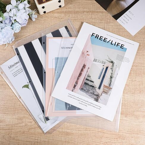 48 Pcs Binder Pockets for 3 Ring Binder Clear Plastic Folders Sleeves 3 Hole Punch Document Dividers Poly Slash File Jacket Organizer with Pockets for Office Home School, Clear in Kuwait