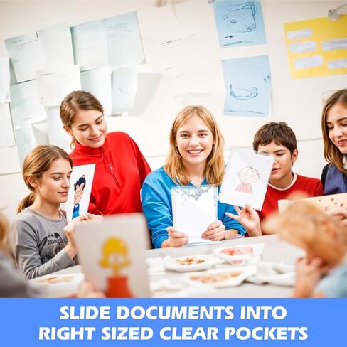 48 Pcs Binder Pockets for 3 Ring Binder Clear Plastic Folders Sleeves 3 Hole Punch Document Dividers Poly Slash File Jacket Organizer with Pockets for Office Home School, Clear in Kuwait