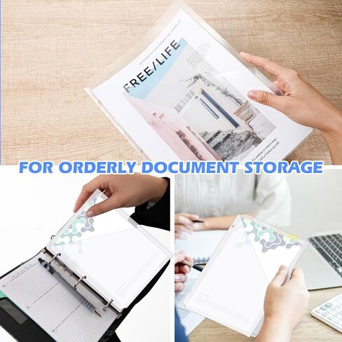 48 Pcs Binder Pockets for 3 Ring Binder Clear Plastic Folders Sleeves 3 Hole Punch Document Dividers Poly Slash File Jacket Organizer with Pockets for Office Home School, Clear in Kuwait