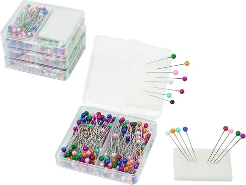 600pcs دبابيس خياطة لؤلؤة ملونة للنسيج ، دبوس خياطة اللحف 1.57 بوصة مع حبة إبرة سهلة القبضة 0.17 بوصة ، متعددة الألوان مع حامل إسفنجي ، دبابيس مستقيمة للخياطة للحرف اليدوية DIY in Kuwait