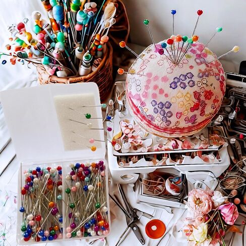600pcs دبابيس خياطة لؤلؤة ملونة للنسيج ، دبوس خياطة اللحف 1.57 بوصة مع حبة إبرة سهلة القبضة 0.17 بوصة ، متعددة الألوان مع حامل إسفنجي ، دبابيس مستقيمة للخياطة للحرف اليدوية DIY in Kuwait
