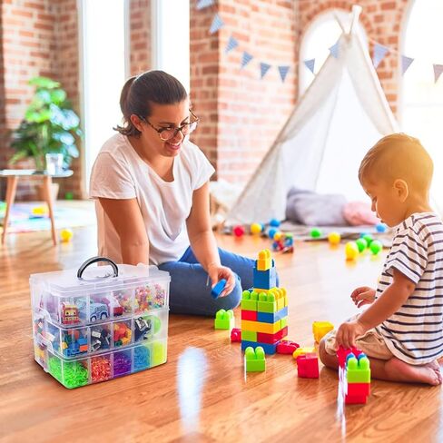 Guyuyii 3 مستويات منظمي الخرز القابلة للتكديس والتخزين مع 30 مقصورة قابلة للتعديل - مثالية لألعاب الأطفال ، وصياغة ، وإمدادات الخياطة ، والمجوهرات ، وقطع ليغو | Portable Handle for Travel, Classroom in Kuwait