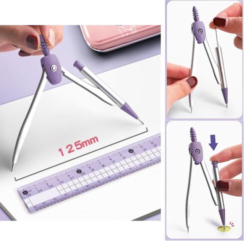 8 Pcs Pink Geometry Set Cute Compass Set with Maths Protractor Rulers, Math Set for Drawing Measuring Tools, Kawaii Ruler Kit for Class Women Girls School Supplies (Pink) in Kuwait